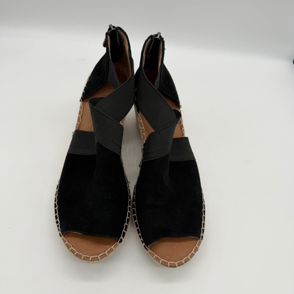 Gentle Souls Kenneth Cole Colleen Cross Elastic Black Suede Wedge Sandals 8M - Picture 4 of 8